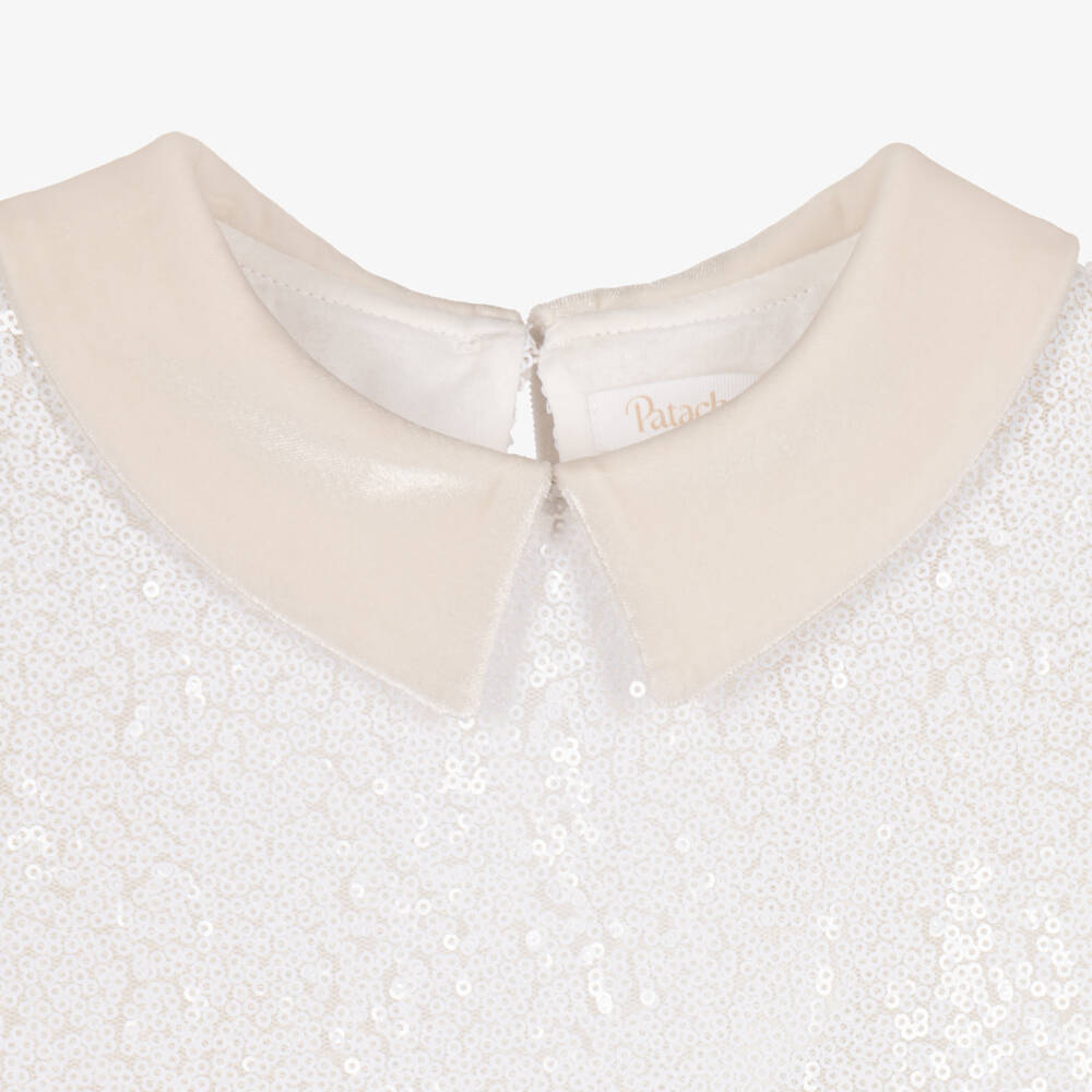 Patachou-Girls White & Gold Ombré Sequin Dress | Childrensalon