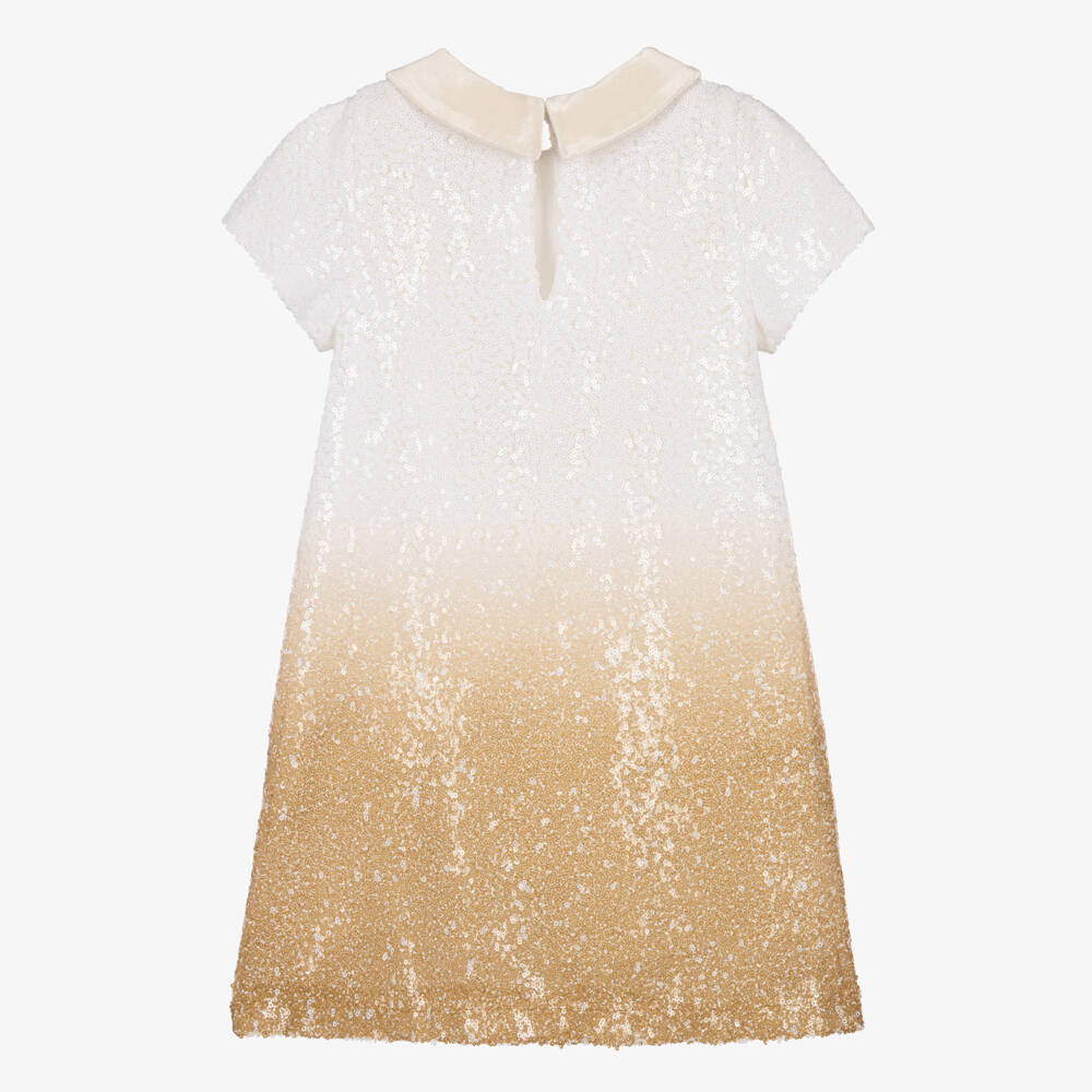 Patachou-Girls White & Gold Ombré Sequin Dress | Childrensalon
