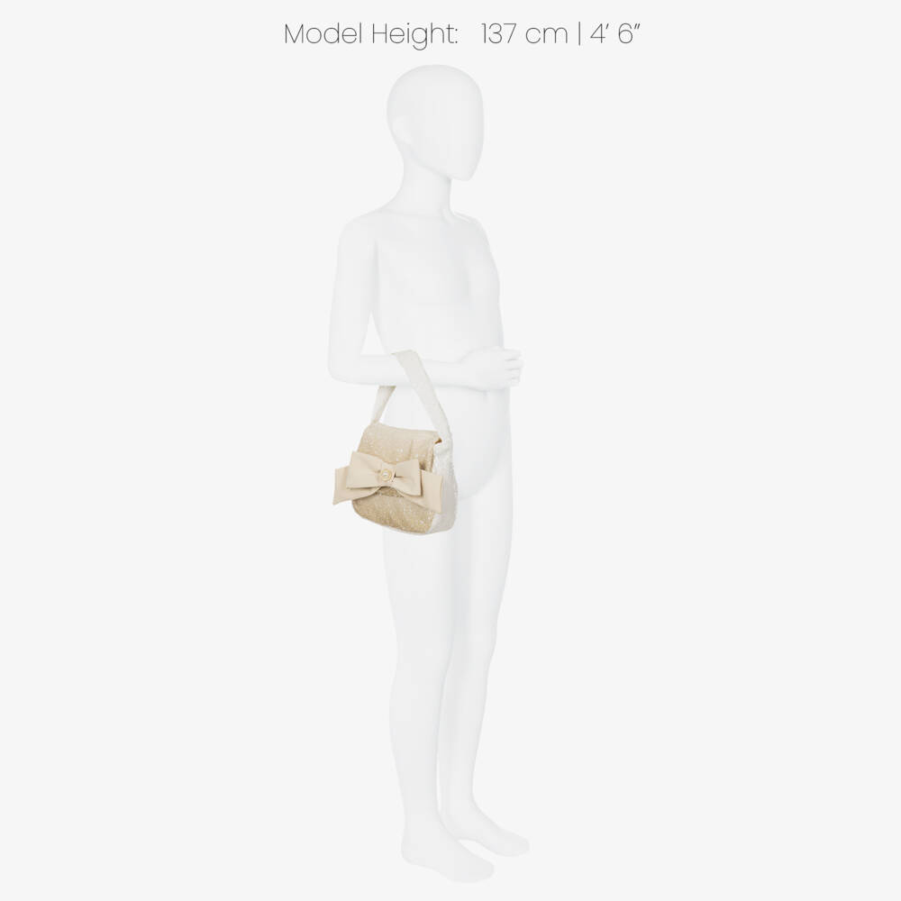 Patachou-Girls White & Gold Ombré Sequin Handbag with Bow (19cm) | Childrensalon