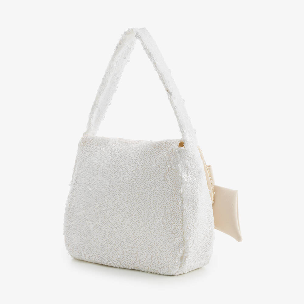 Patachou-Girls White & Gold Ombré Sequin Handbag with Bow (19cm) | Childrensalon