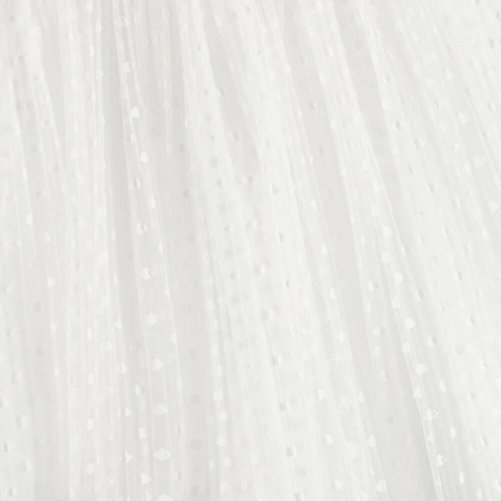 Patachou-Girls White Lace & Tulle Dress with Diamanté Buttons | Childrensalon