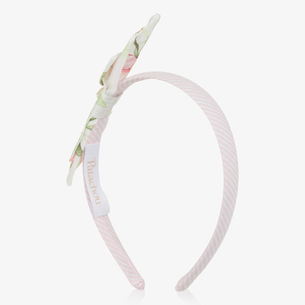Patachou-Girls White & Pale Pink Striped Hairband | Childrensalon