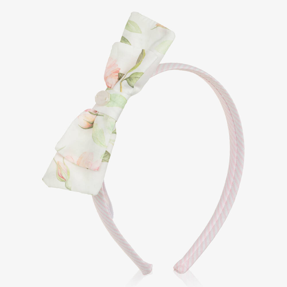 Patachou-Girls White & Pale Pink Striped Hairband | Childrensalon