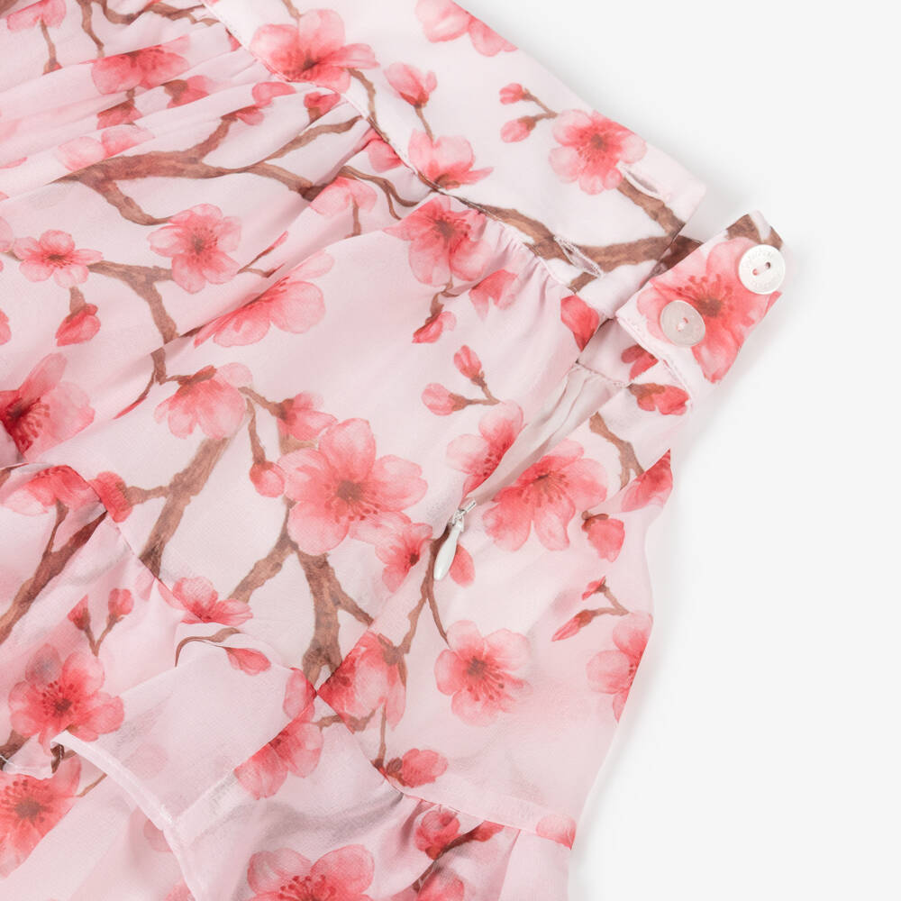 Patachou-Girls White & Pink Cherry Blossom Chiffon Skirt Set | Childrensalon