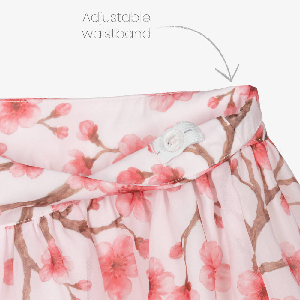 Patachou-Girls White & Pink Cherry Blossom Chiffon Skirt Set | Childrensalon