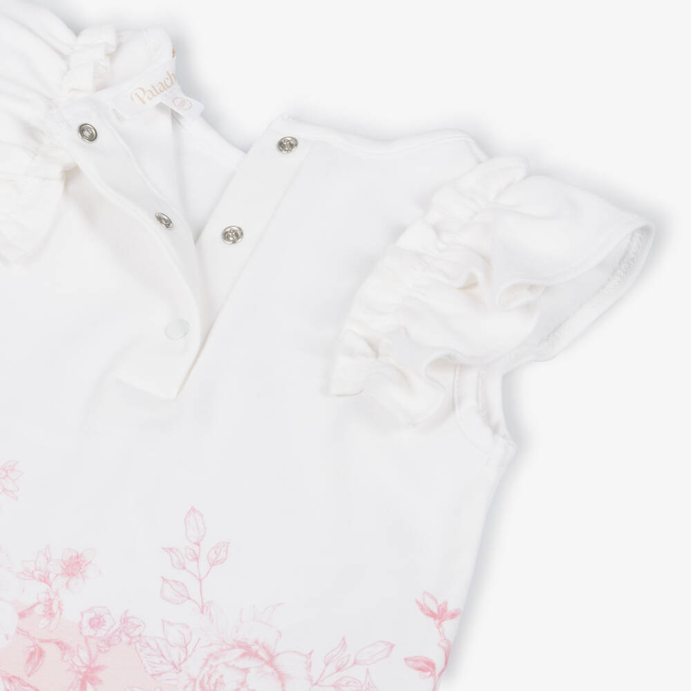 Patachou-Girls White & Pink Cotton Floral Leggings Set | Childrensalon