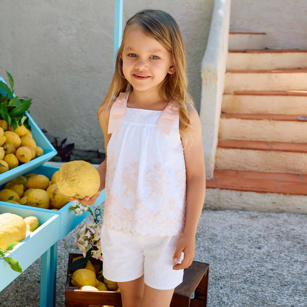 Patachou-طقم شورت قطن لون أبيض وزهري للبنات | Childrensalon
