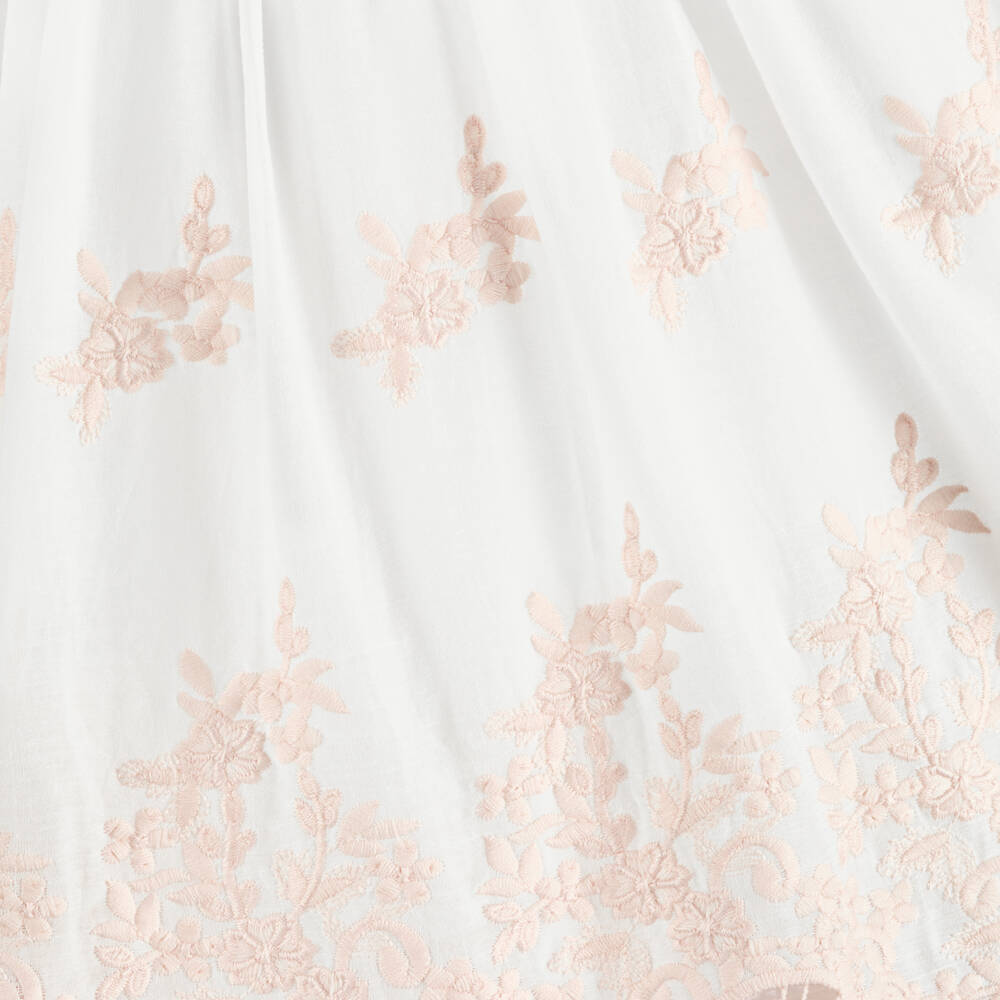 Patachou-Girls White & Pink Floral Embroidered Dress | Childrensalon