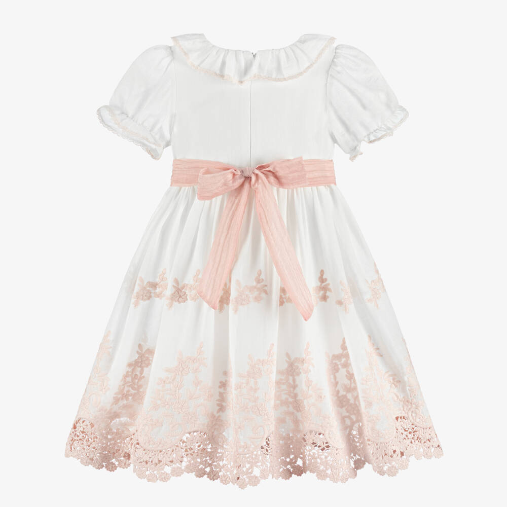 Patachou-Girls White & Pink Floral Embroidered Dress | Childrensalon