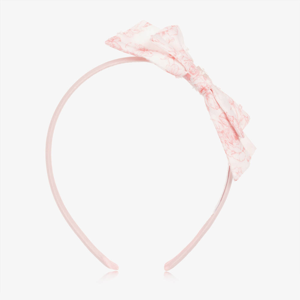 Patachou-Girls White & Pink Floral Print Bow Hairband | Childrensalon