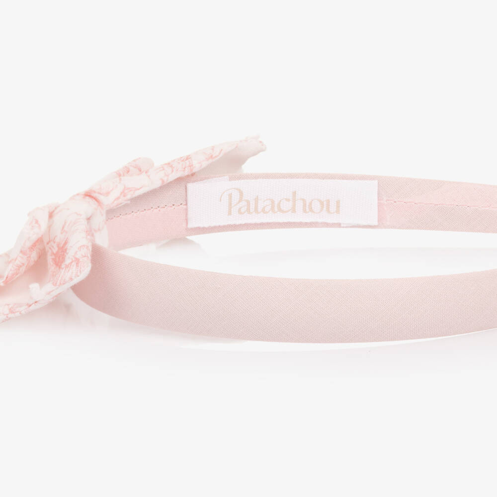 Patachou-Girls White & Pink Floral Print Bow Hairband | Childrensalon