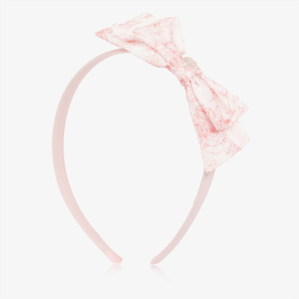 Patachou-Girls White & Pink Floral Print Bow Hairband | Childrensalon