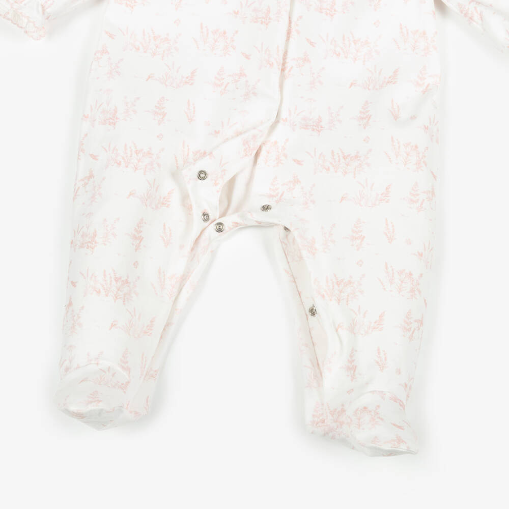 Patachou-Girls White & Pink Toile De Jouy Cotton Babygrow | Childrensalon