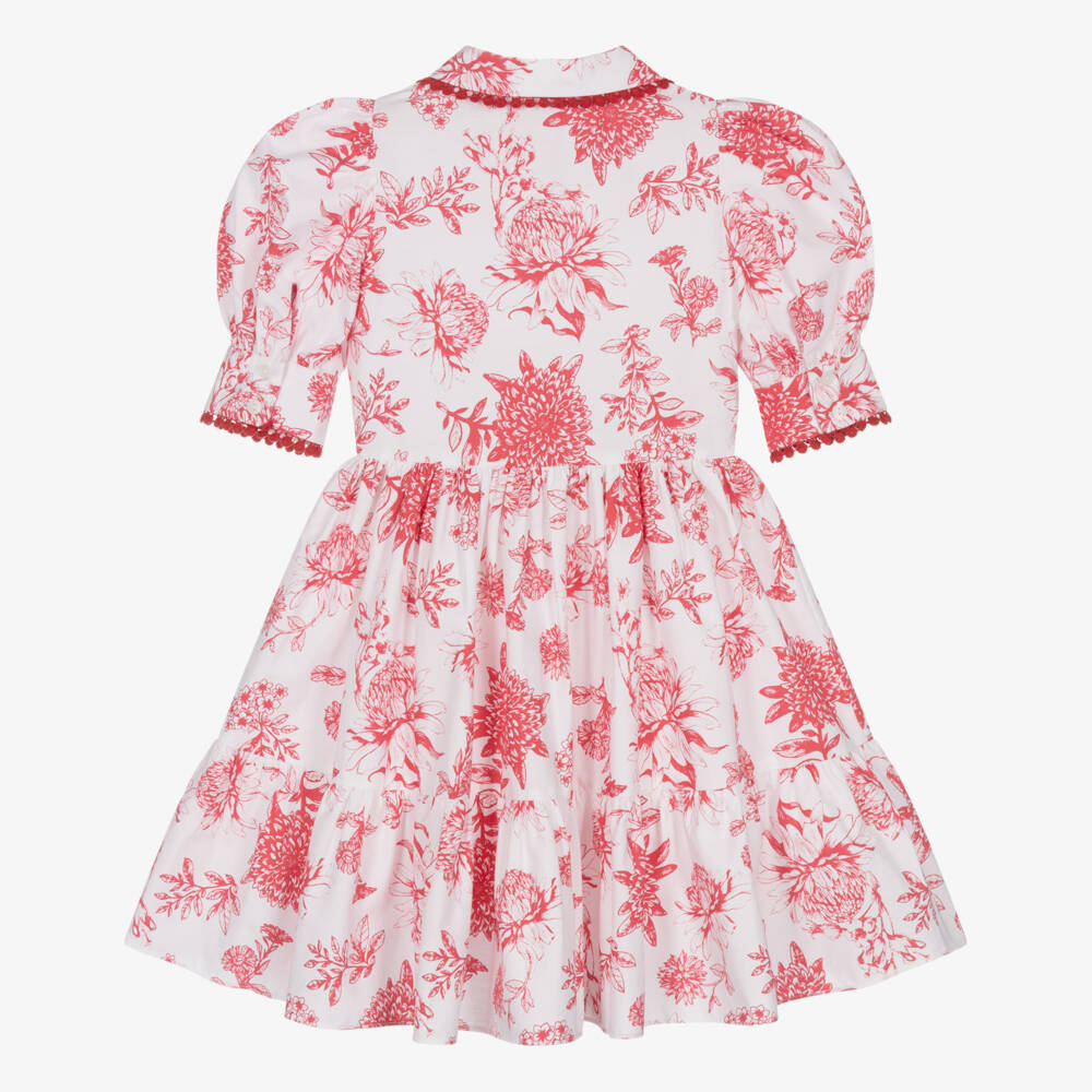 Patachou-Girls White & Red Floral Cotton Dress | Childrensalon