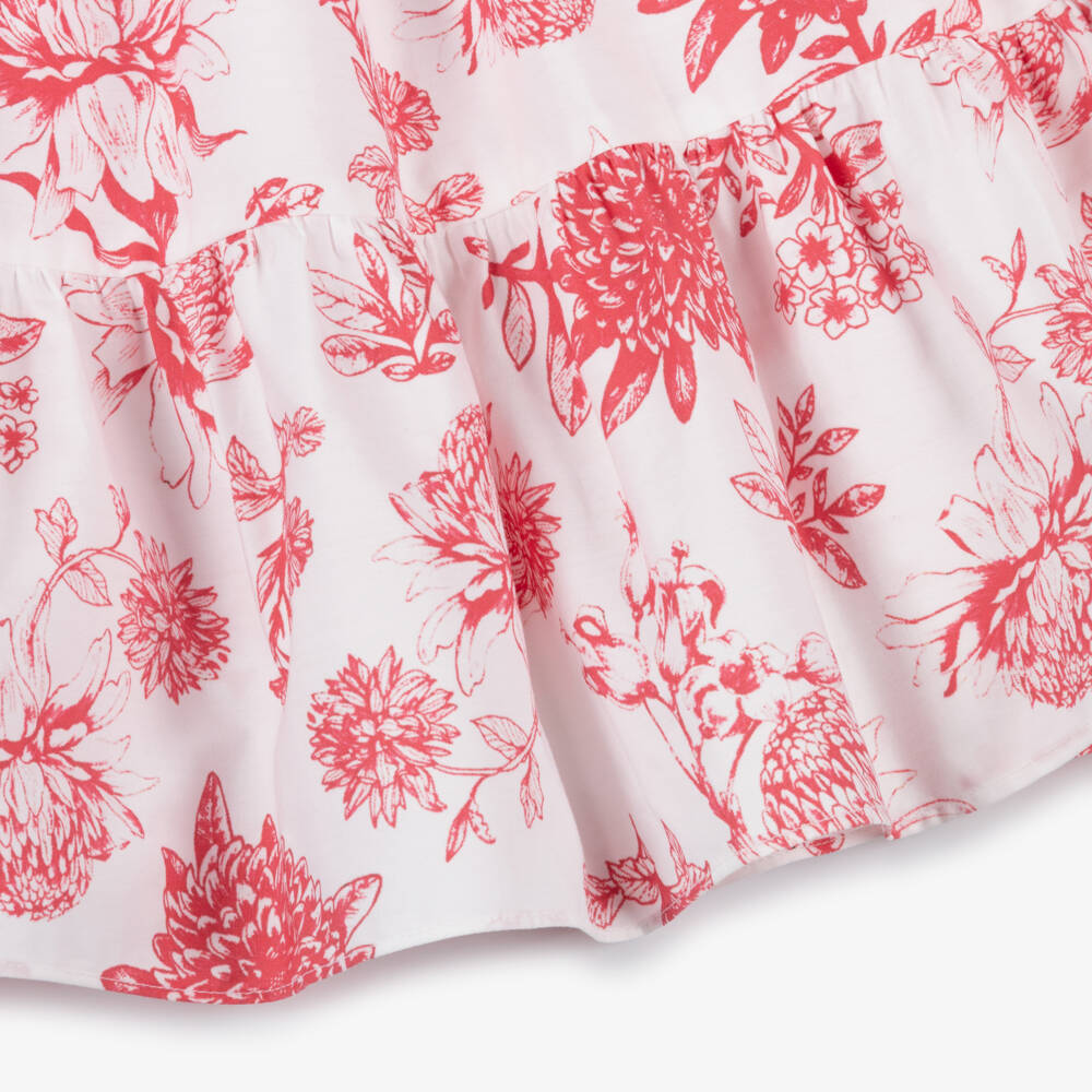 Patachou-Girls White & Red Floral Cotton Dress | Childrensalon