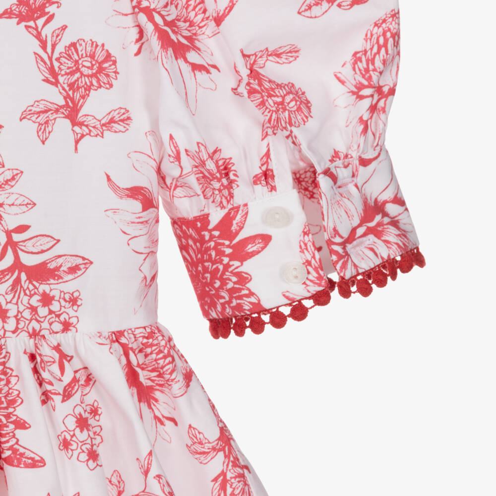 Patachou-Girls White & Red Floral Cotton Dress | Childrensalon