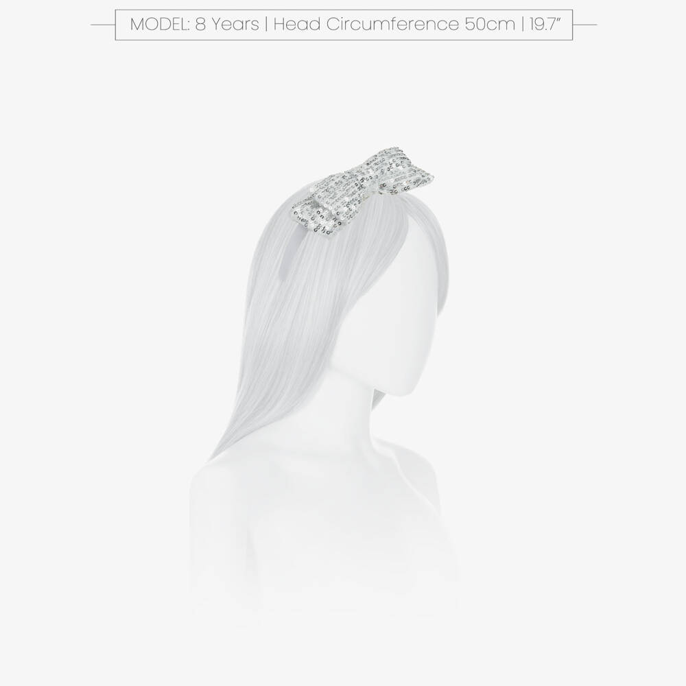 Patachou-Girls White & Silver Sequinned Bow Hairband | Childrensalon