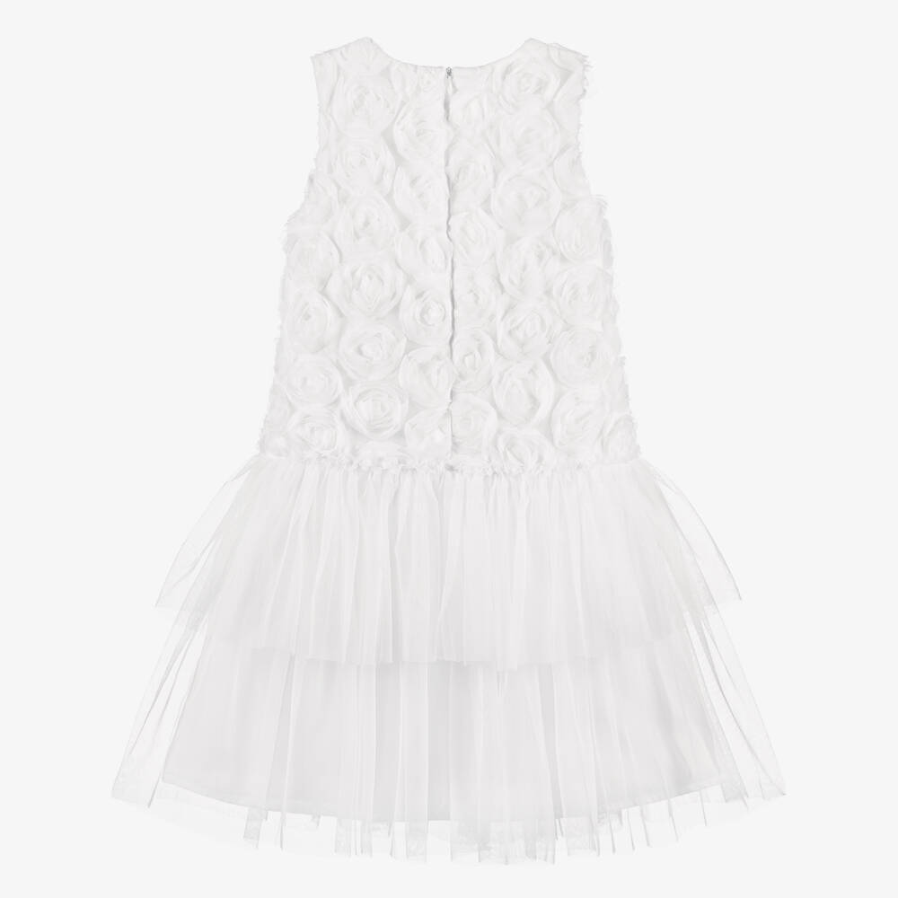 Patachou-Girls White Tulle Dress with 3D Roses | Childrensalon