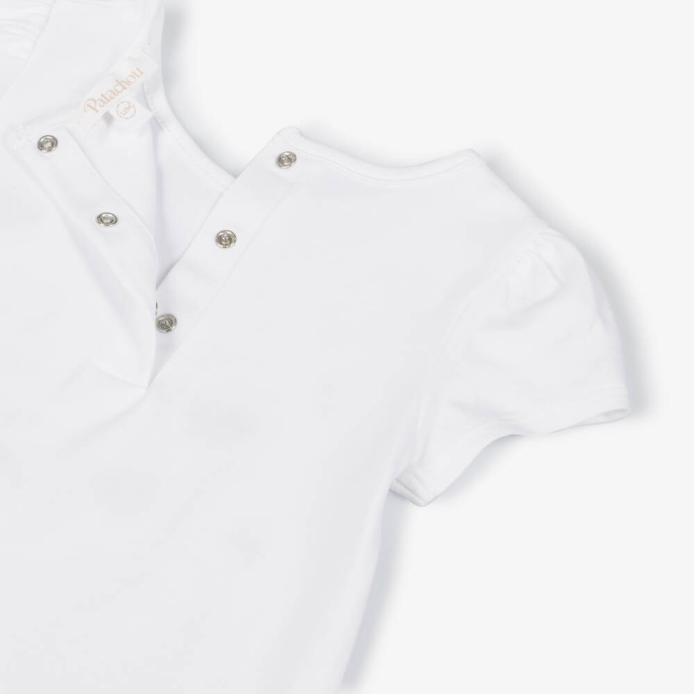 Patachou-Girls White & Yellow Cotton Embroidered Shorts Set | Childrensalon