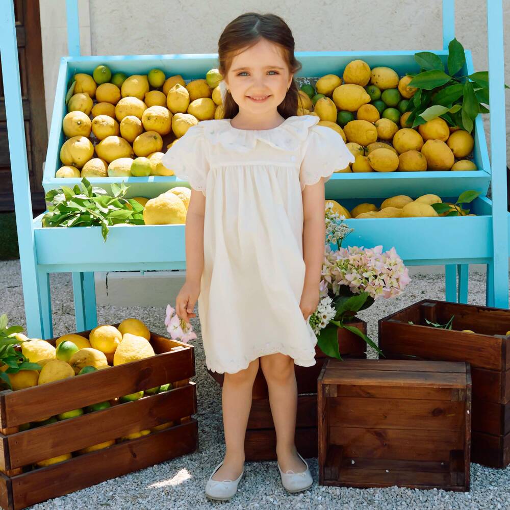 Patachou-Girls Yellow Cotton Dress with Fruity Embroidery | Childrensalon