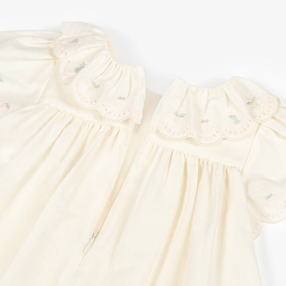 Patachou-Girls Yellow Cotton Dress with Fruity Embroidery | Childrensalon