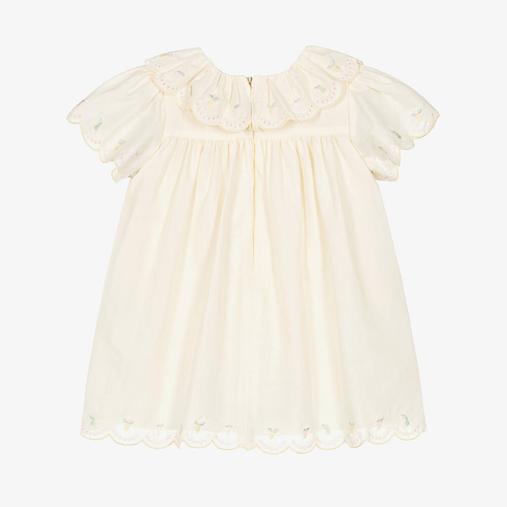 Patachou-Girls Yellow Cotton Dress with Fruity Embroidery | Childrensalon