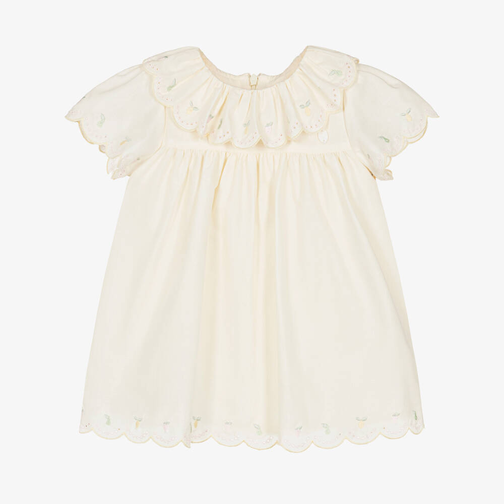 Patachou-Girls Yellow Cotton Dress with Fruity Embroidery | Childrensalon