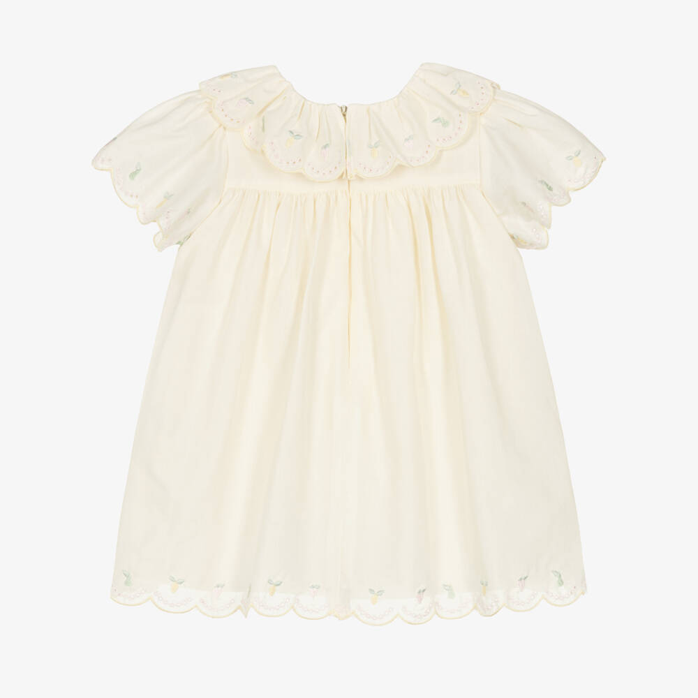 Patachou-Girls Yellow Cotton Dress with Fruity Embroidery | Childrensalon