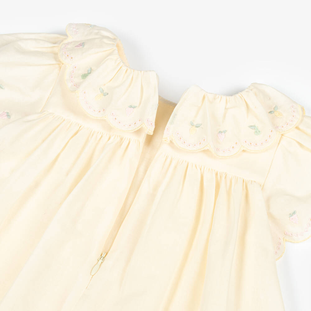 Patachou-Girls Yellow Cotton Dress with Fruity Embroidery | Childrensalon