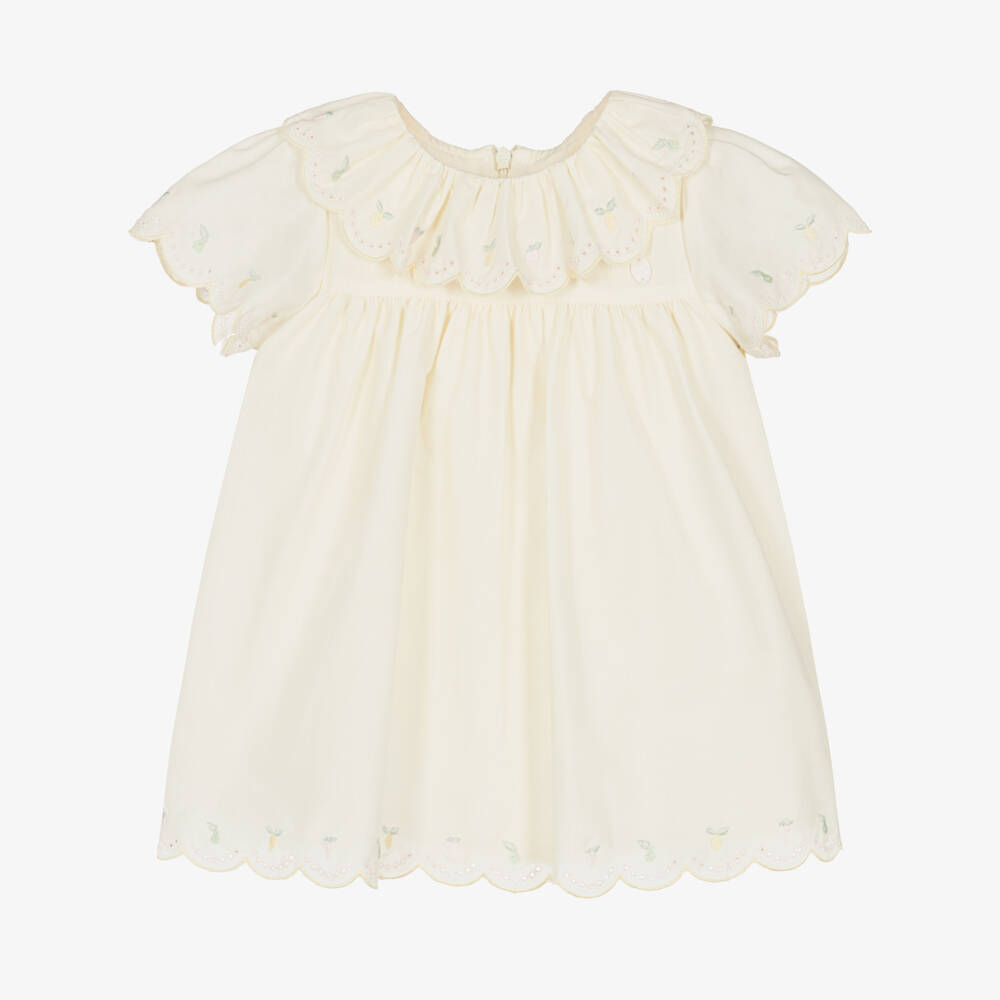 Patachou-Girls Yellow Cotton Dress with Fruity Embroidery | Childrensalon