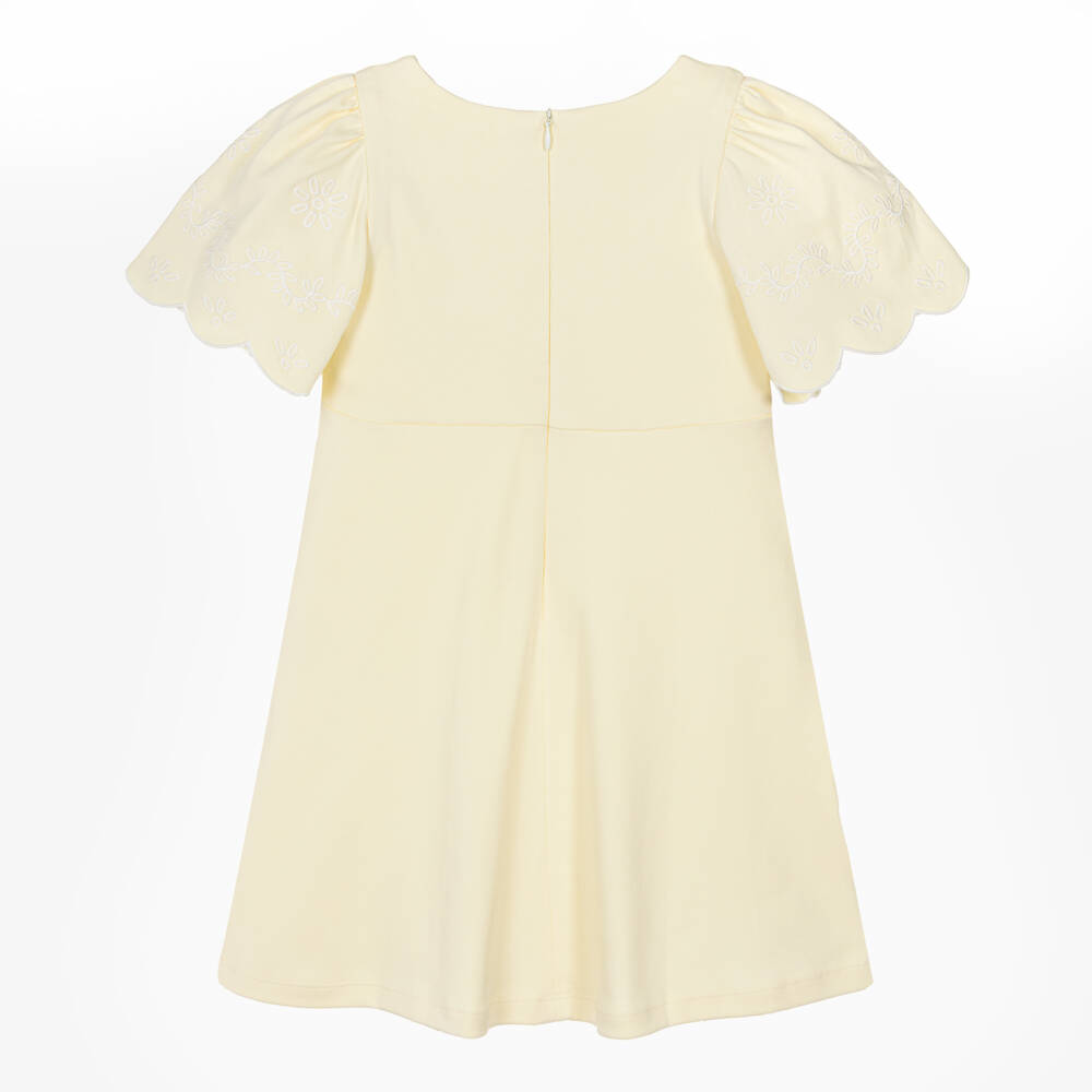 Patachou-Платье желтое из хлопкового трикотажа с вышитыми рукавами для девочек | Childrensalon