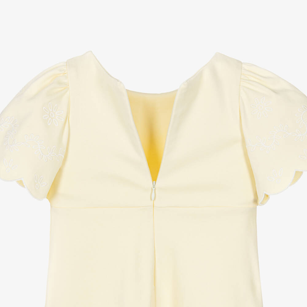 Patachou-Платье желтое из хлопкового трикотажа с вышитыми рукавами для девочек | Childrensalon