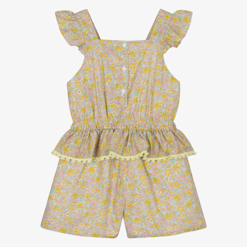 Patachou-Girls Yellow & Pink Floral Cotton Playsuit | Childrensalon