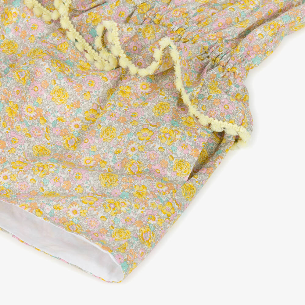 Patachou-Girls Yellow & Pink Floral Cotton Playsuit | Childrensalon