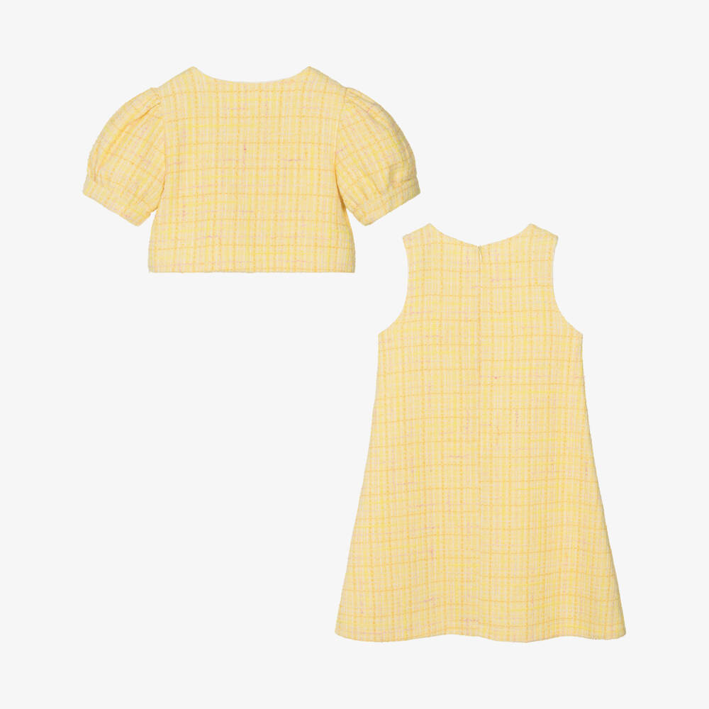 Patachou-Girls Yellow Tweed Dress & Jacket Set  | Childrensalon