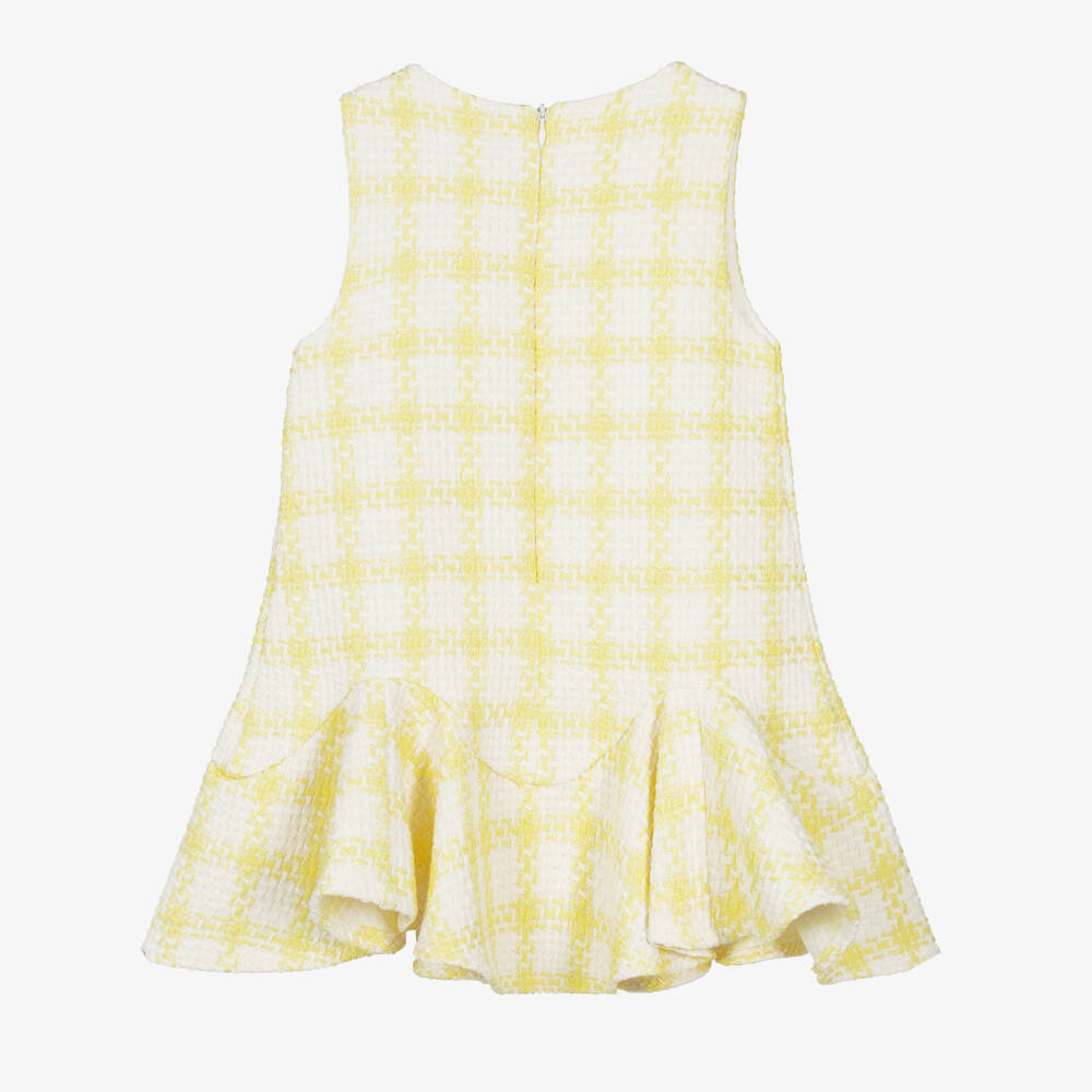 Patachou-Girls Yellow & White Checked Tweed Dress | Childrensalon