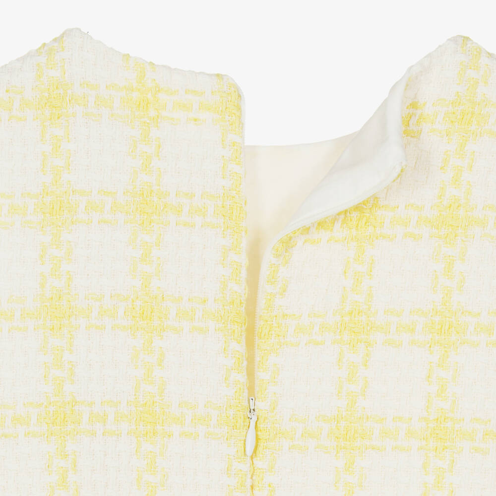 Patachou-Girls Yellow & White Checked Tweed Dress | Childrensalon