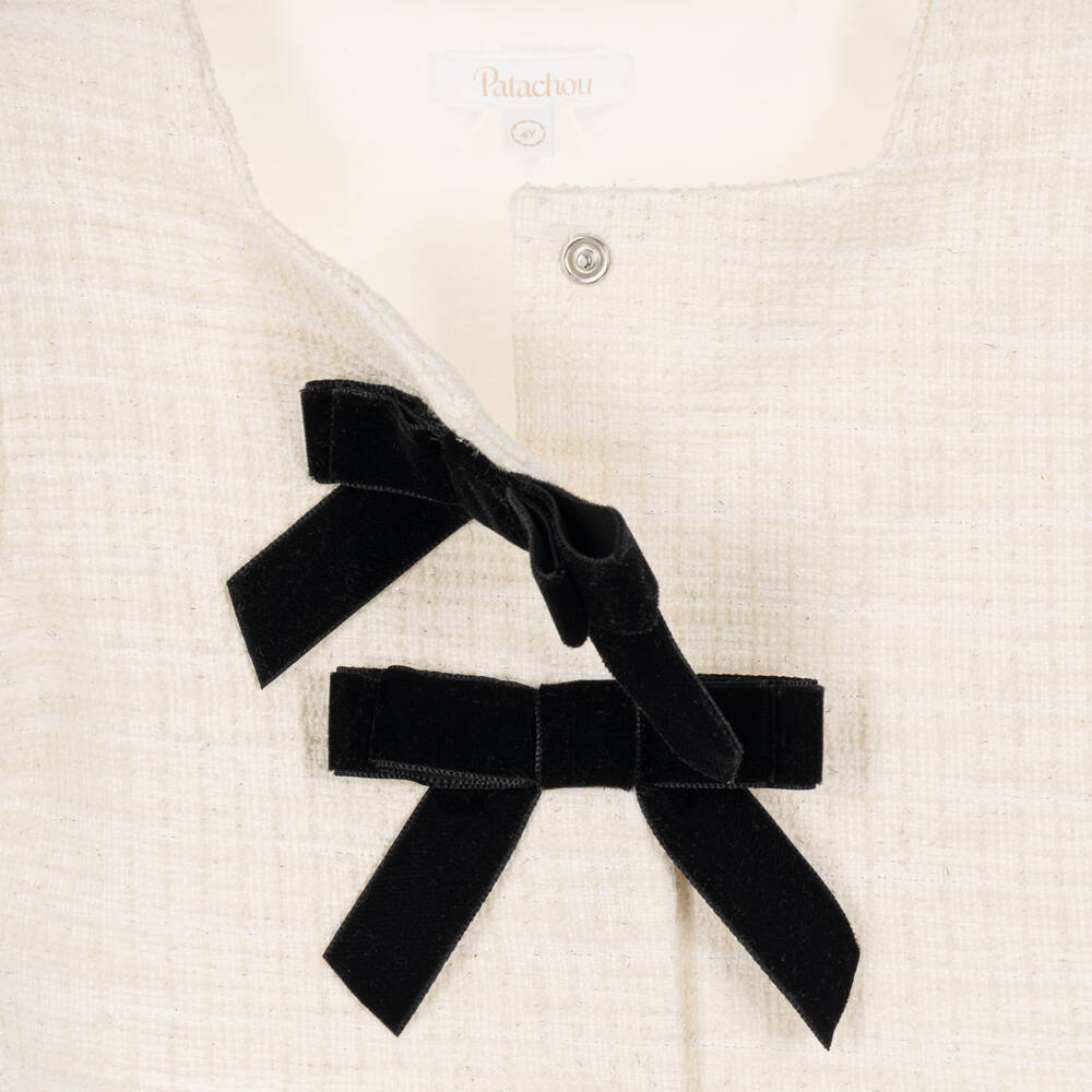 Patachou-Ivory Tweed Dress Set with Black Velvet Bows | Childrensalon