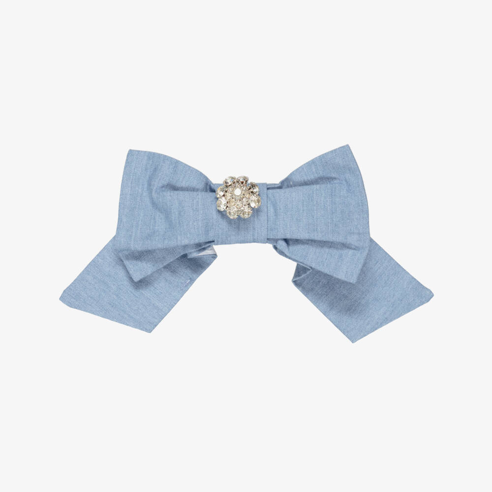 Patachou-Light Blue Chambray Bow Hair Clip (14cm) | Childrensalon
