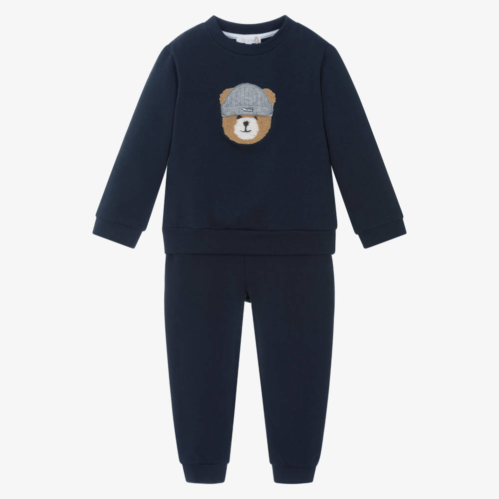Patachou-Navy Blue Cotton Jersey Teddy Tracksuit | Childrensalon