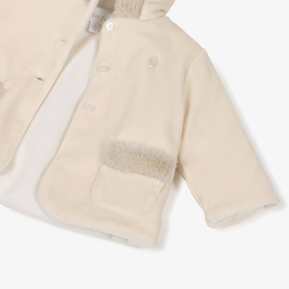 Patachou-Pale Beige Velour Pram Coat | Childrensalon
