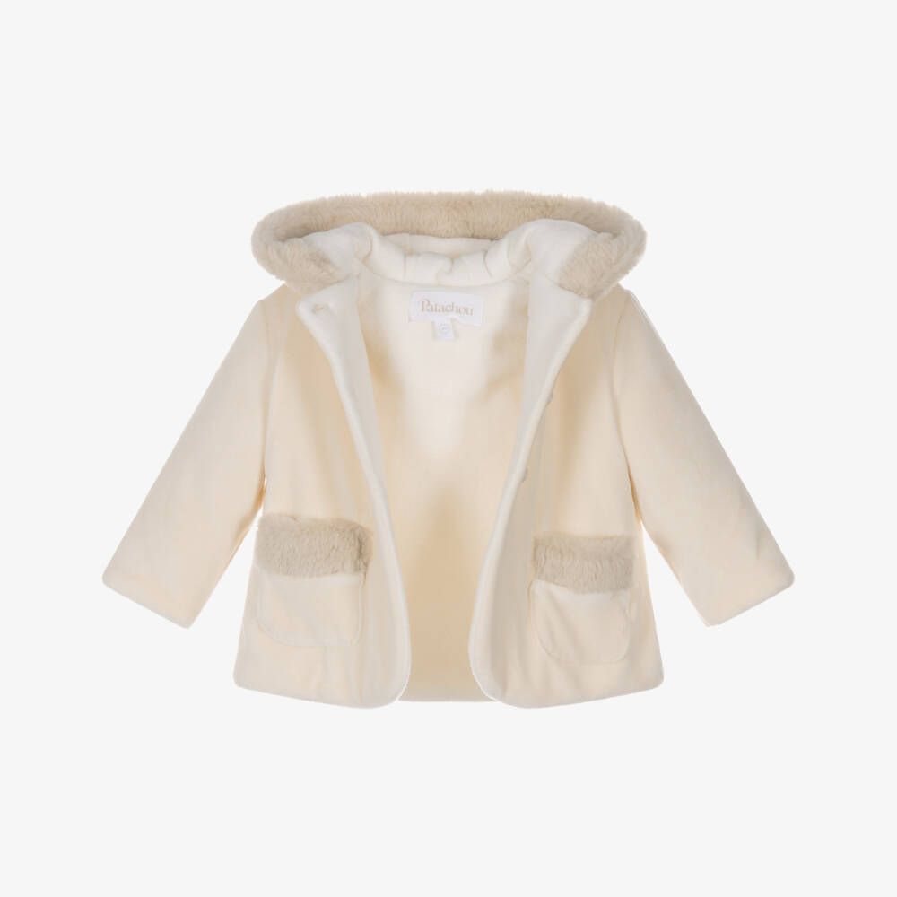 Patachou-Pale Beige Velour Pram Coat | Childrensalon