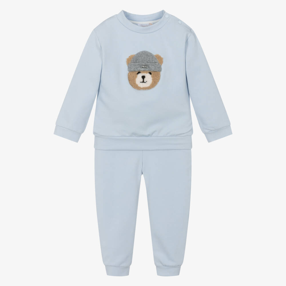 Patachou-Pale Blue Cotton Jersey Teddy Tracksuit | Childrensalon