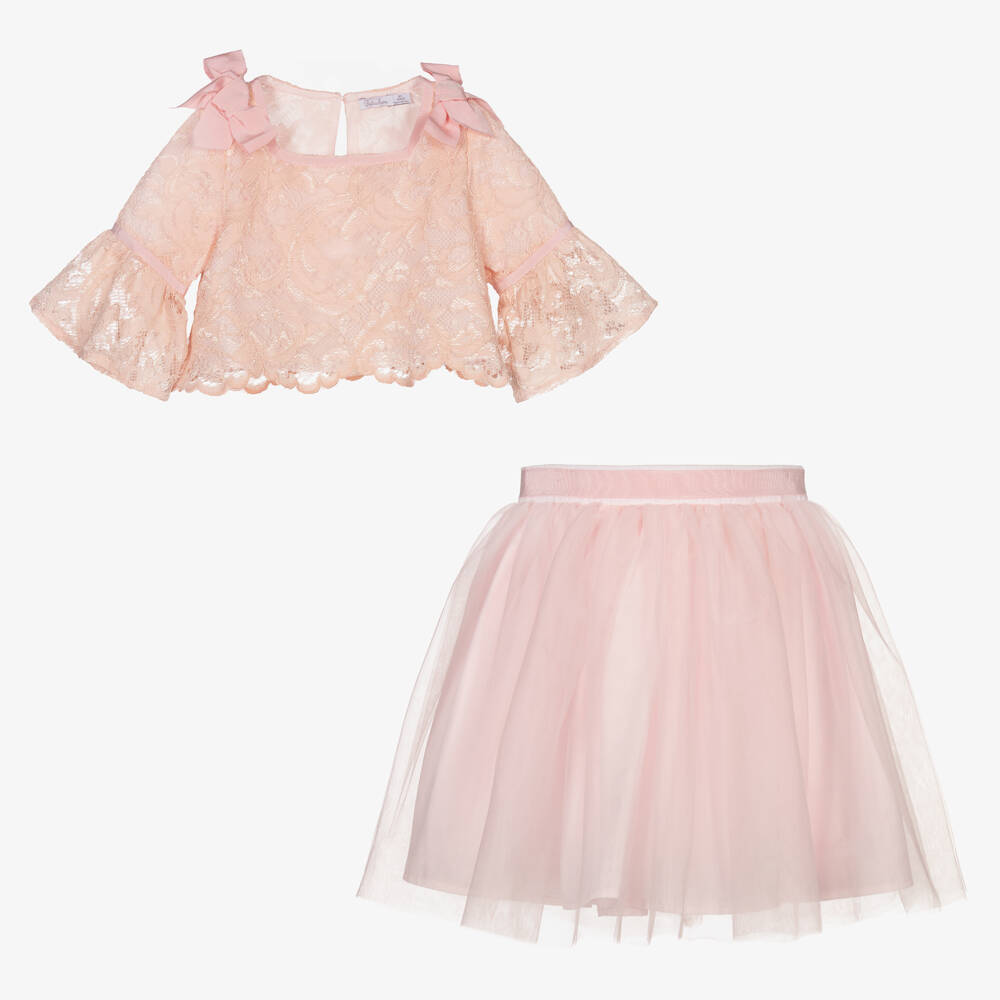 Patachou-Pink Lace &Tulle Skirt Set | Childrensalon