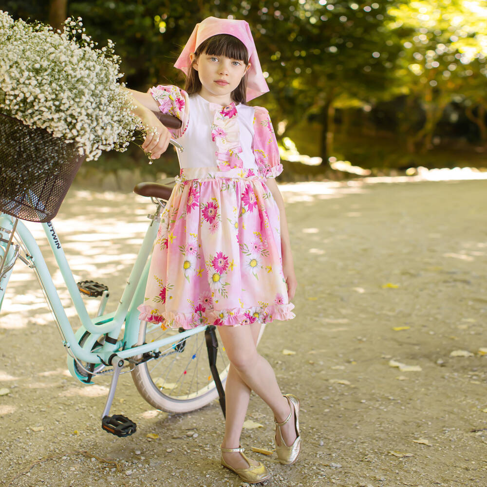 Patachou-Pink Tie Dye Floral Dress  | Childrensalon