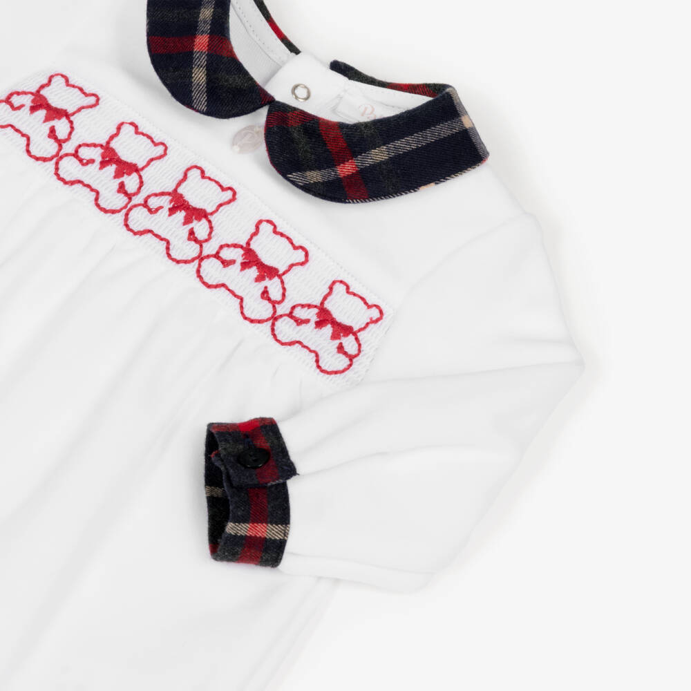 Patachou-أفرول بيبي غرو قطيفة بتطريز دببة لون أبيض | Childrensalon