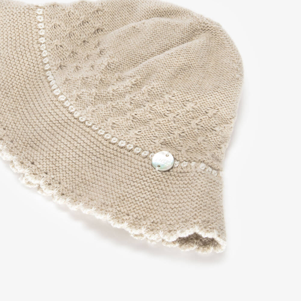PAZ Rodríguez-Baby Beige Cotton & Cashmere Knitted Hat | Childrensalon