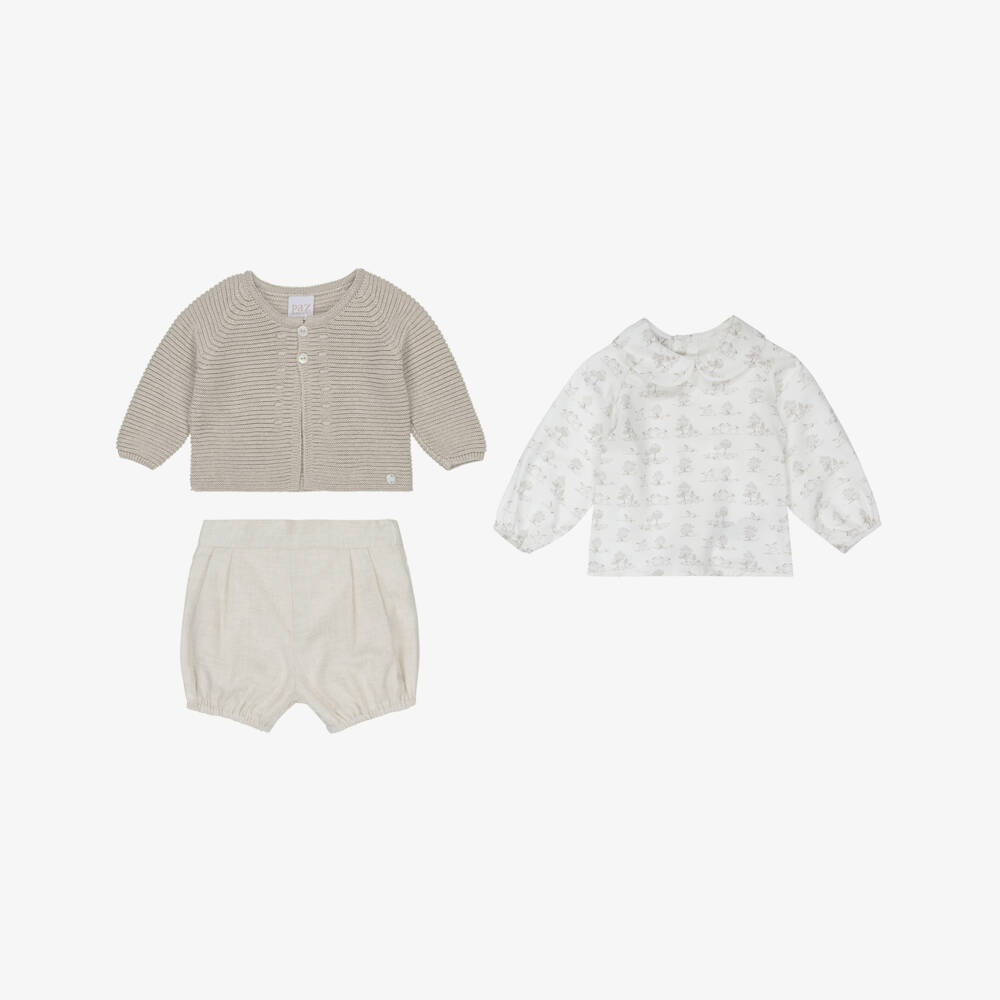 PAZ Rodríguez-Baby Boys Beige Cotton Shorts Set | Childrensalon