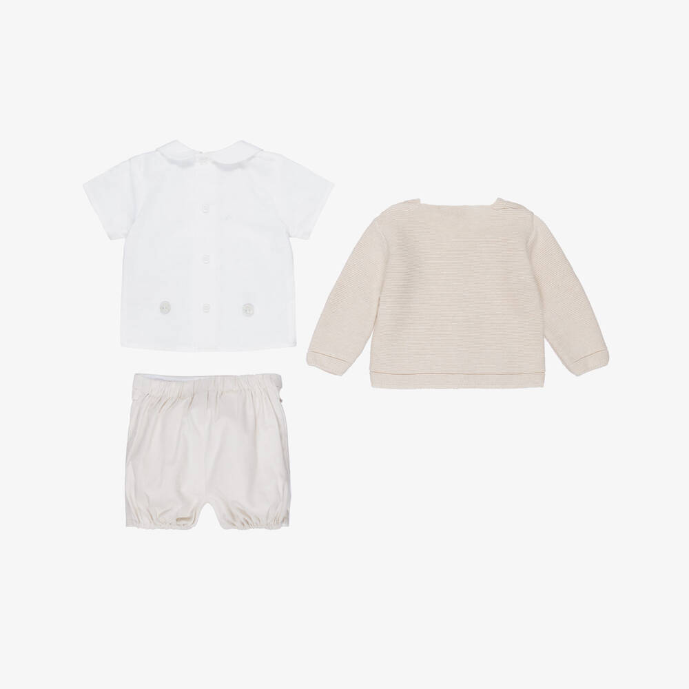 PAZ Rodríguez-Baby Boys Beige Cotton Shorts Set | Childrensalon