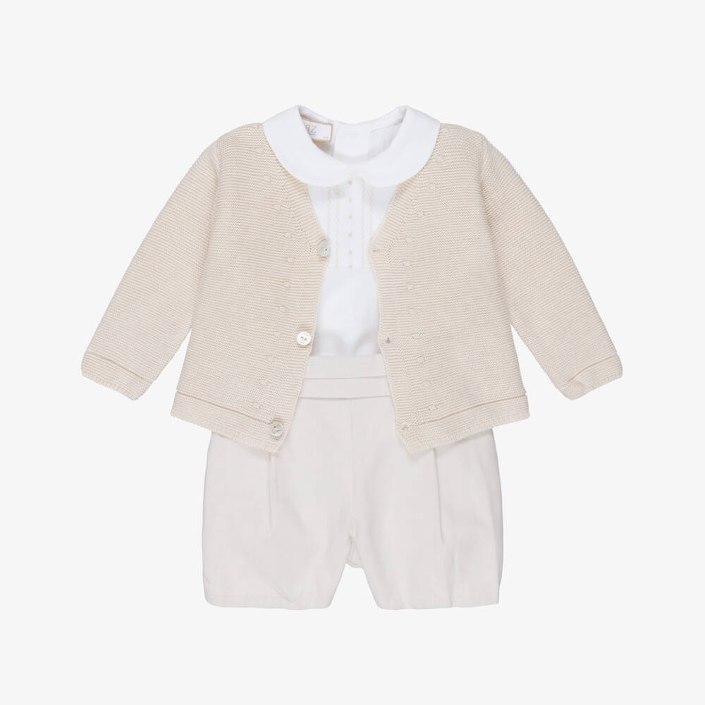 PAZ Rodríguez-Baby Boys Beige Cotton Shorts Set | Childrensalon